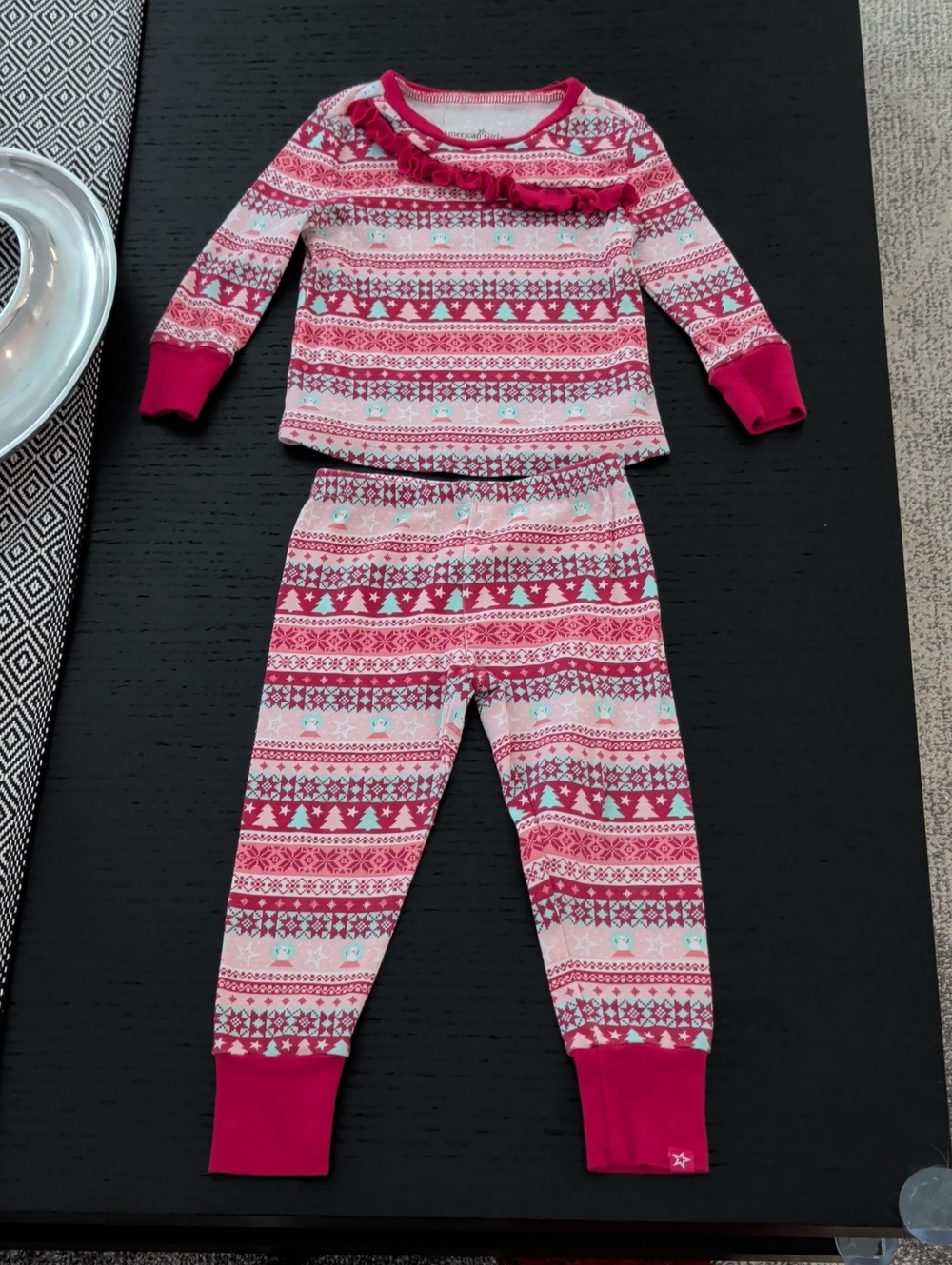 American Girl Fair Isle Print 2 Piece Holiday Pajama Set Long Sleeve & Pants 2T